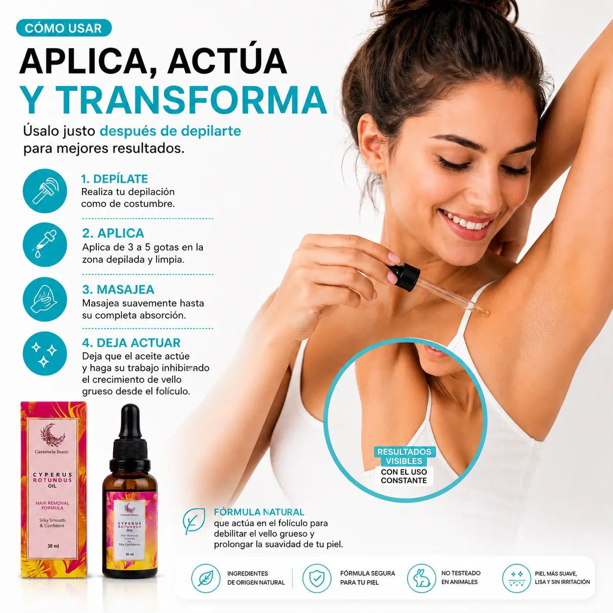 Cyperus Rotundus Oil - Una piel más suave con menos vello visible