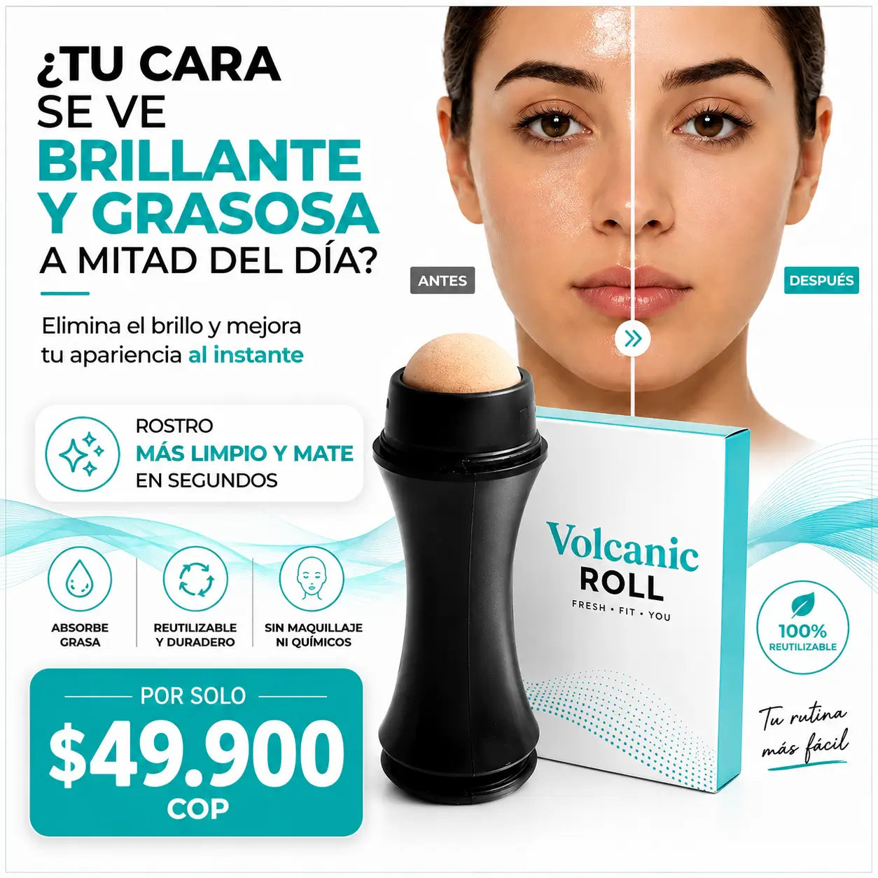 Volcanic Roll - Elimina el brillo y luce un rostro más limpio al instante